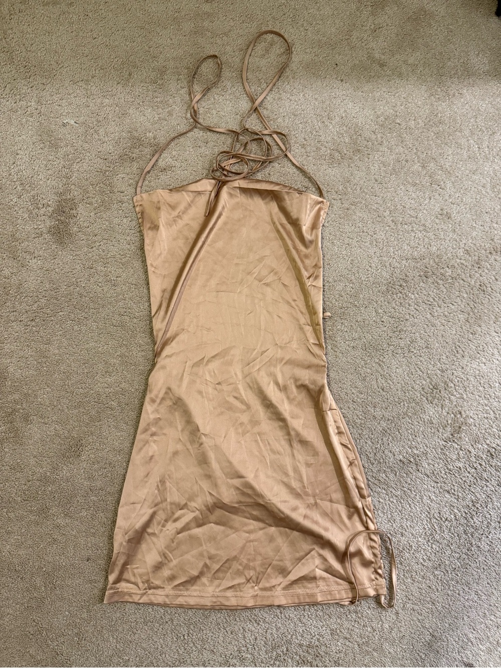 Sleeveless Halter Mini Dress in Nude